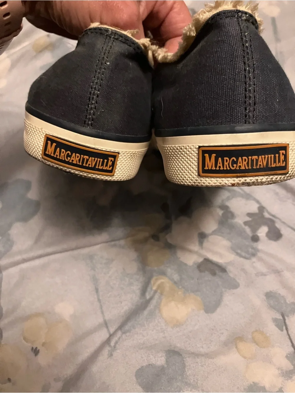 Margaritaville Navy Canvas Slip-On Shoes with Orange Palm Accent-size 10